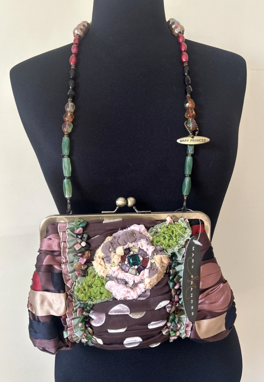 NWT Mary Frances Polka Dot Embellished Semi Precious Stone Purse Clutch Bag